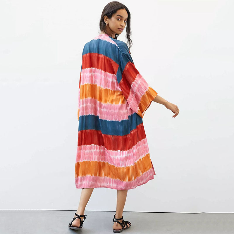 Women's Casual Beach Kimono with Artistic Batik Design Ivyshape