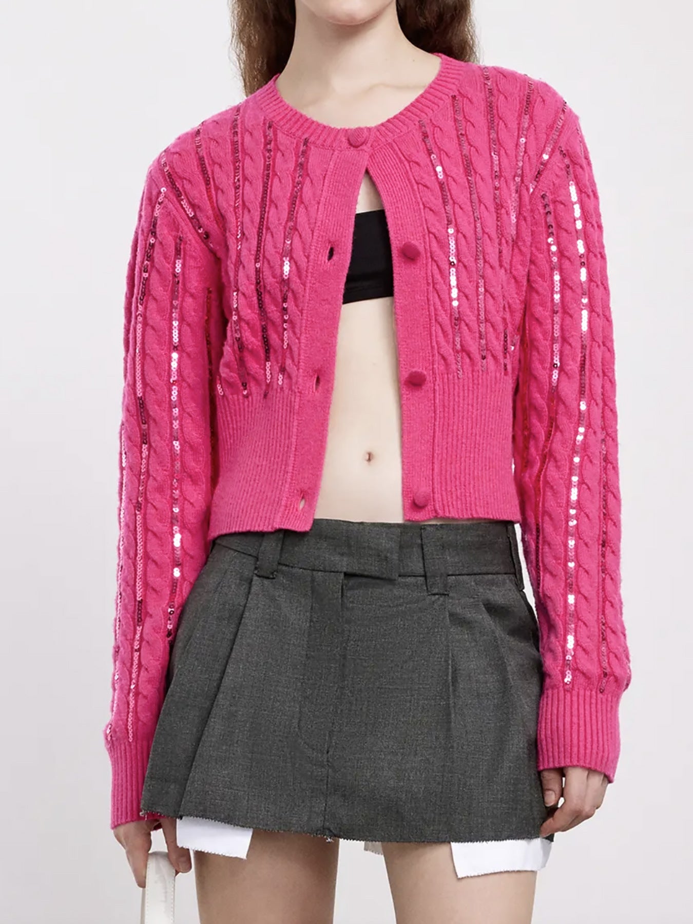 Ladies fashionable knit cardigan with sparkling sequins Ivyshape