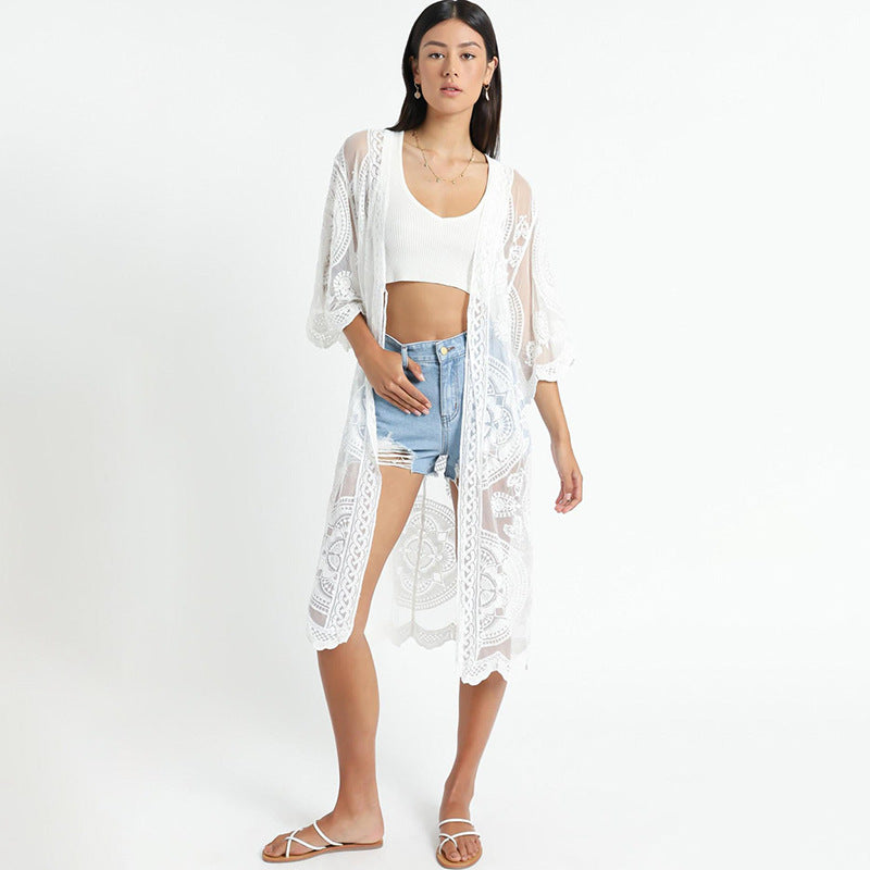 Women's Elegant Crochet Kimono Beach Jacket Ivyshape