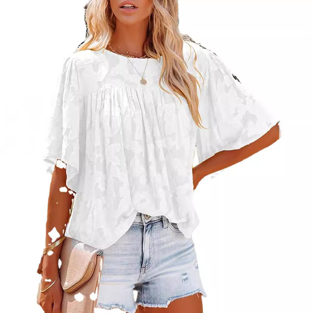Women's Flowing Structured Short Sleeve Blouse Ivyshape