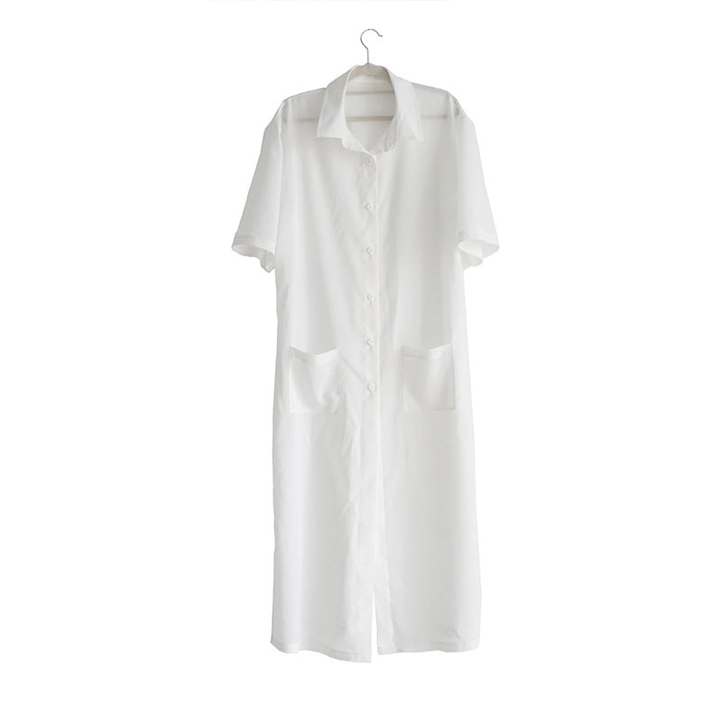 Ladies airy long sleeve shirt dress with practical pockets Ivyshape