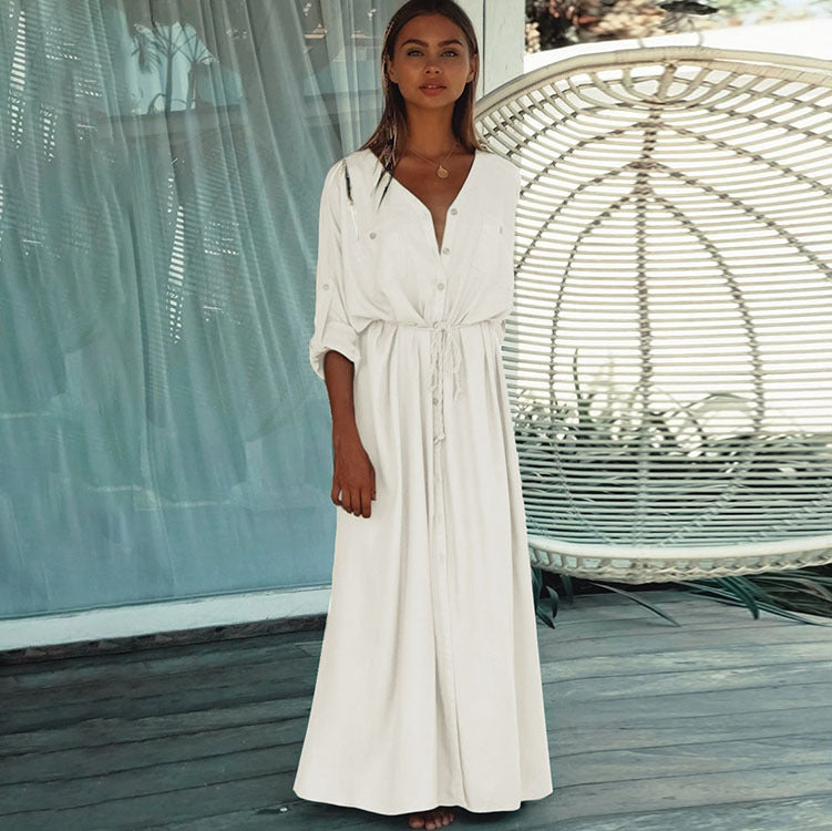 Women’s Maxi Dress with Side Slit and Waist Drawstring Ivyshape