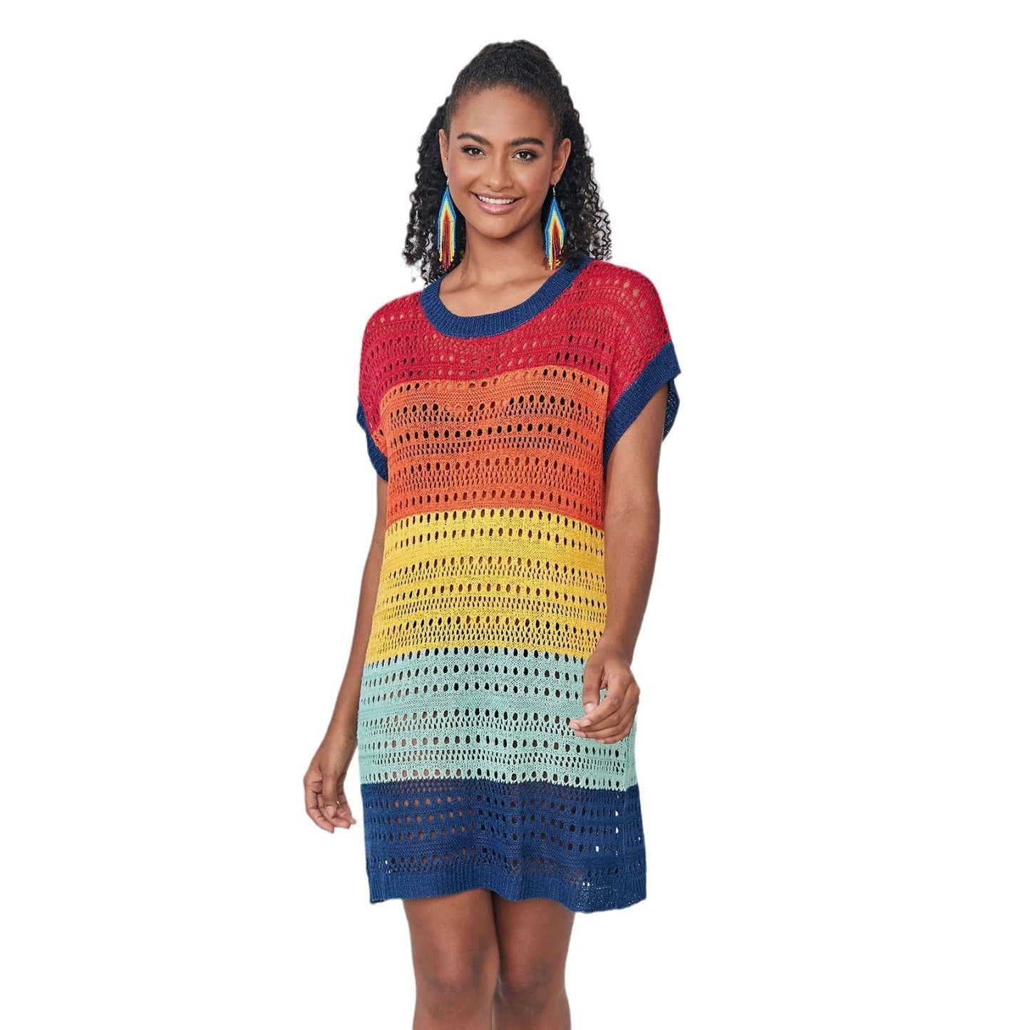 Women’s Crochet Beach Tunic with Colorful Gradient and Casual Cut Ivyshape