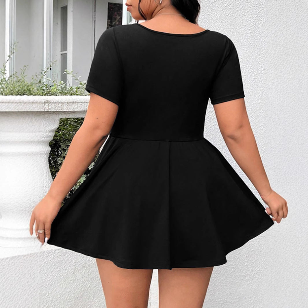 Ladies Round Neck Dress with Swinging Skirt Ivyshape