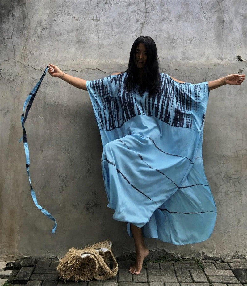 Ladies maxi dress in casual tie-dye design with wide cut Ivyshape