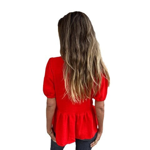Ladies Ruffle Peplum Blouse with Tied Belt Ivyshape