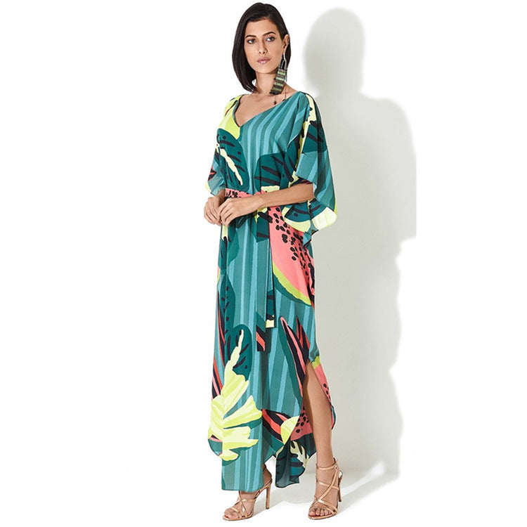 Women’s maxi dress in casual Boho style with plant design Ivyshape