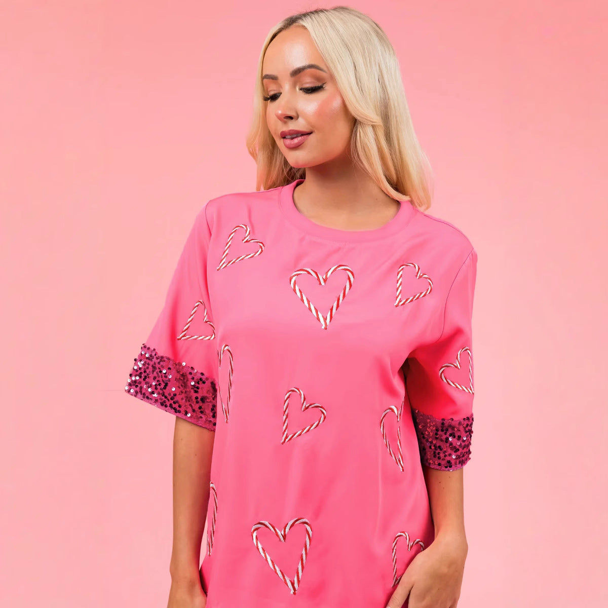 Women's tunic dress with sequin embellishment and heart pattern Ivyshape