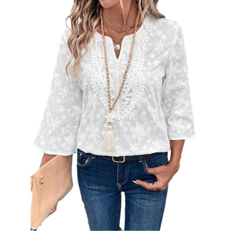 Ladies elegant blouse with lace trim Ivyshape