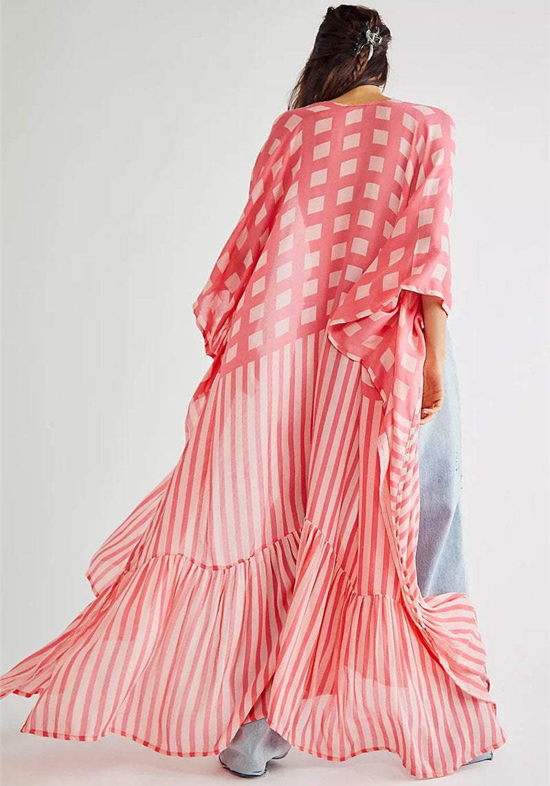 Women's airy beach cover-up with fringed hem and modern stripe details Ivyshape