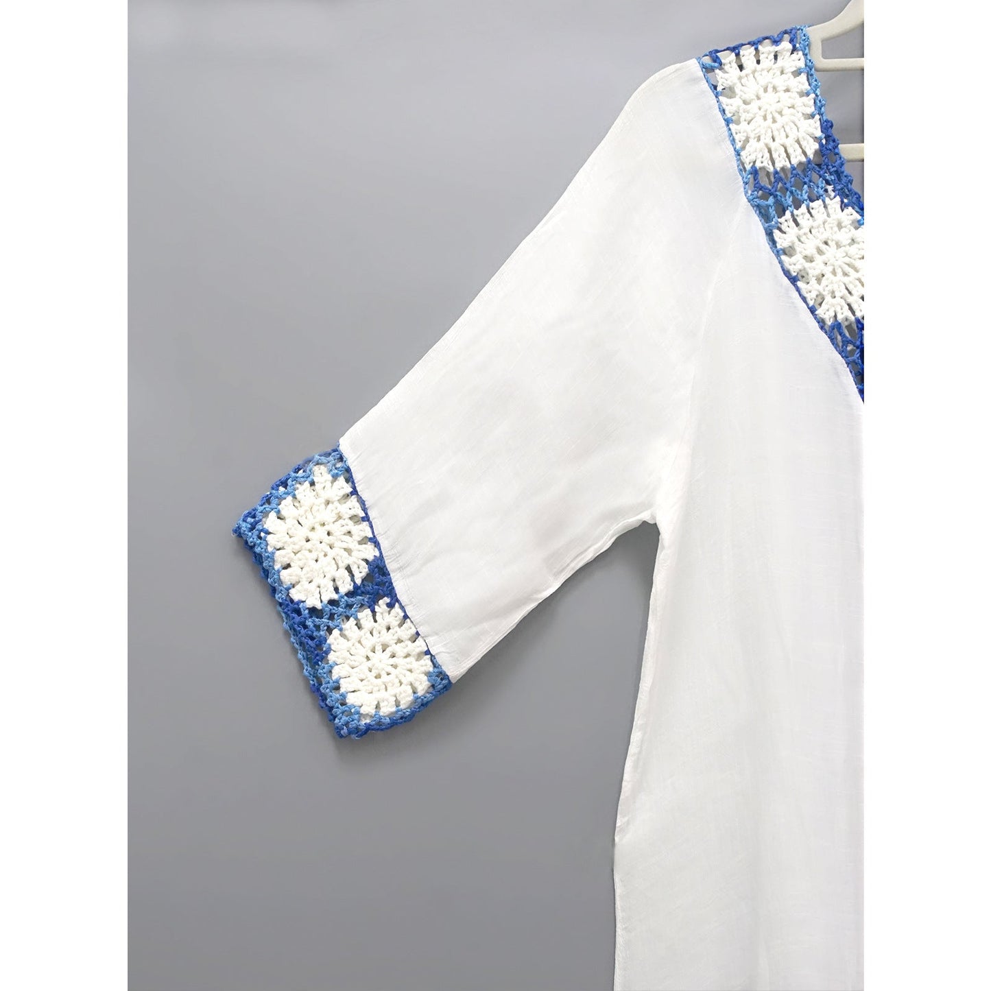 Ladies airy beach tunic with fringed details and crocheted pattern Ivyshape