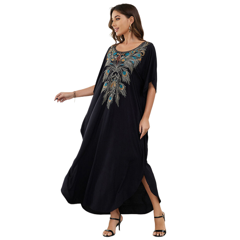 Women's maxi dress with elegant peacock fashion Ivyshape