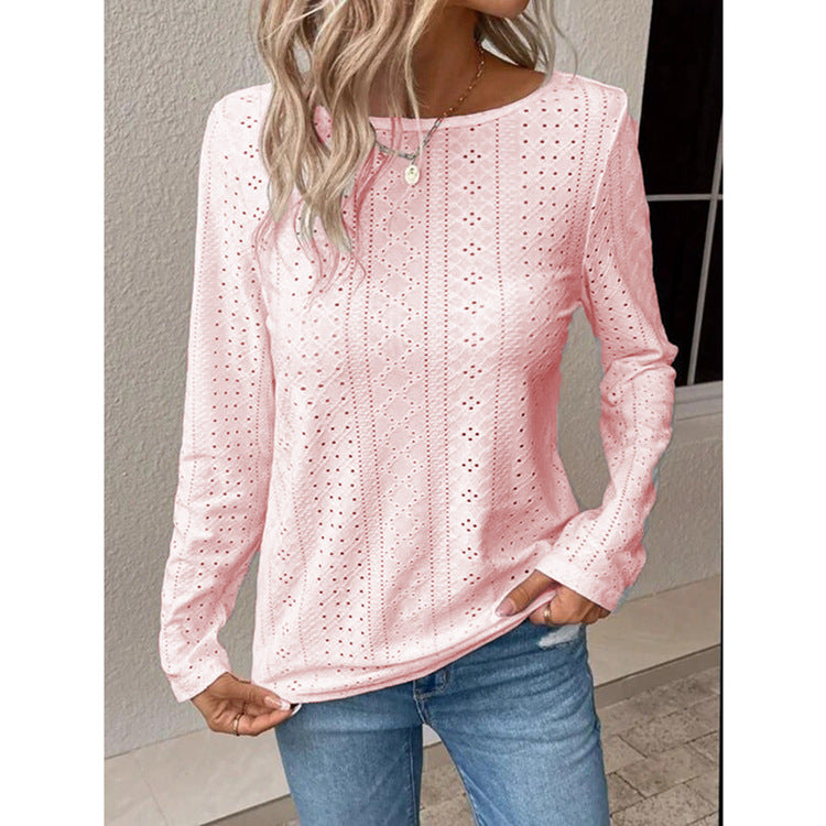 Women's Long Sleeve Shirt with Fine Lace Embroidery Ivyshape