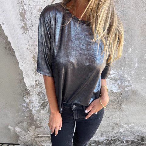 Women shimmering short-sleeve blouse Ivyshape