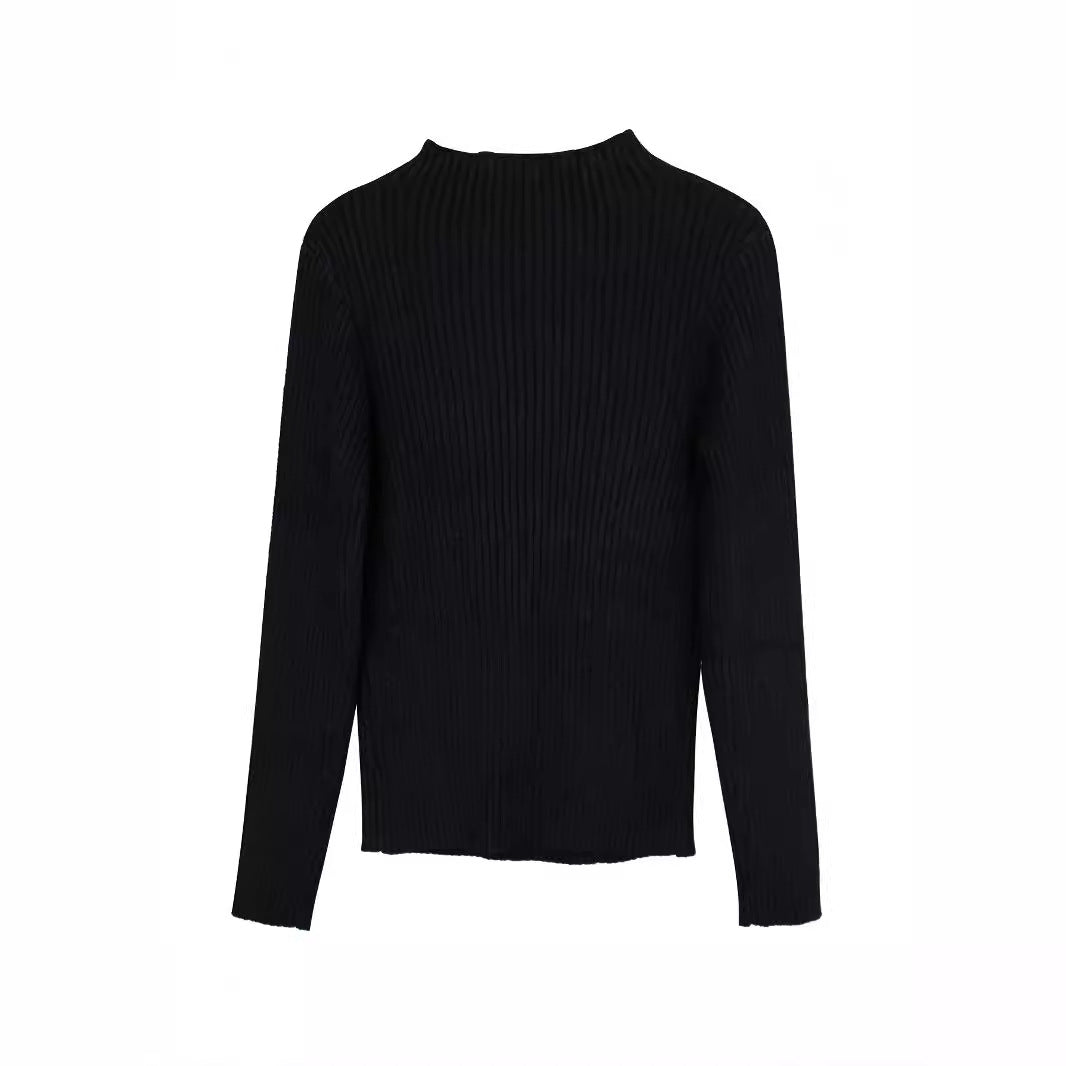 Women's long-sleeved ribbed top with stand-up collar Ivyshape