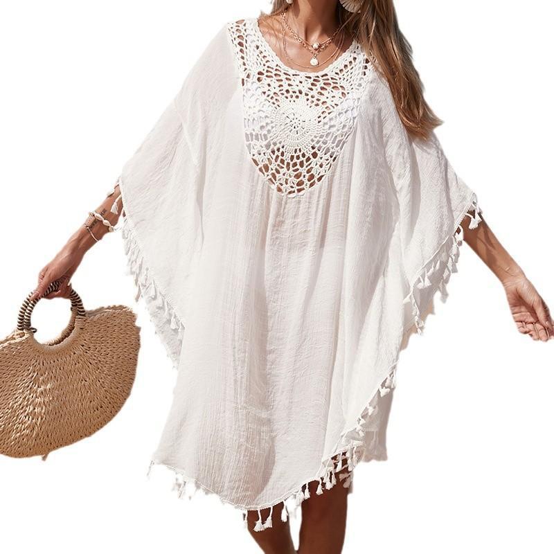 Women's airy beach tunic with fringed accents Ivyshape