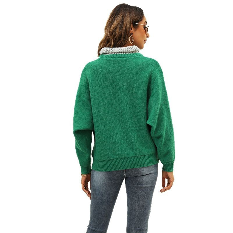 Women Trendy Sweater with High Collar and Wide Stripes Ivyshape