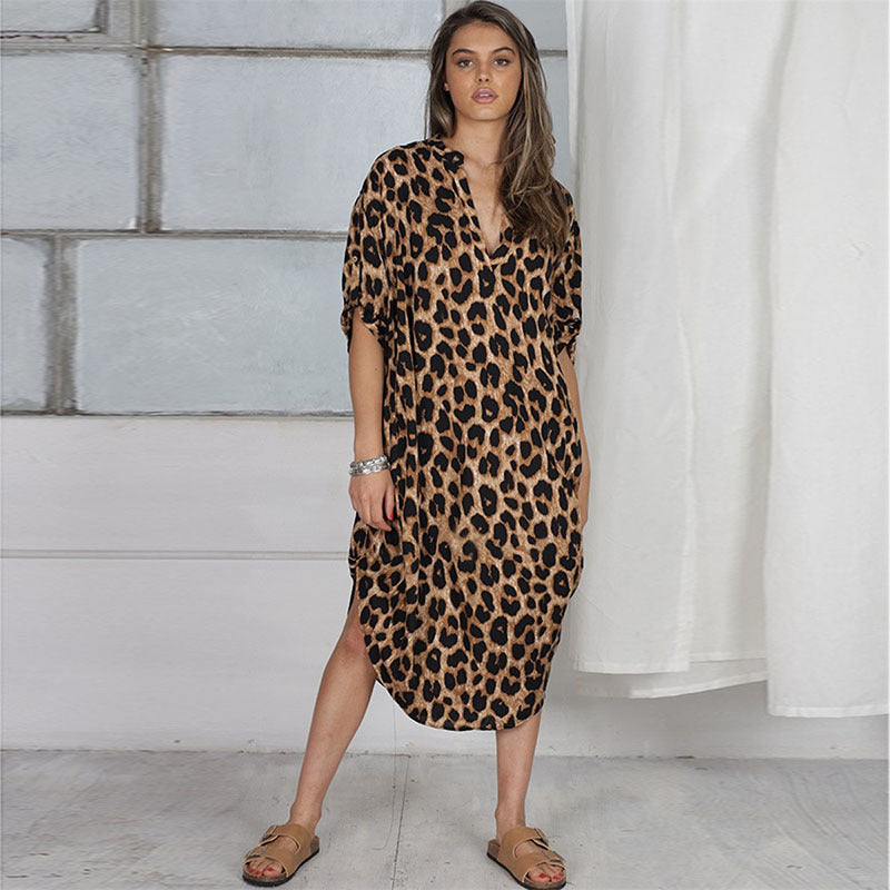 Ladies beach dress with elegant leopard pattern and modern cut Ivyshape