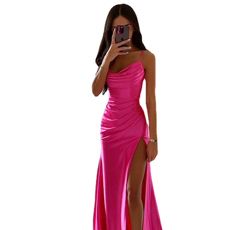 Ladies Elegant Gathered High Slit Maxi Dress Ivyshape