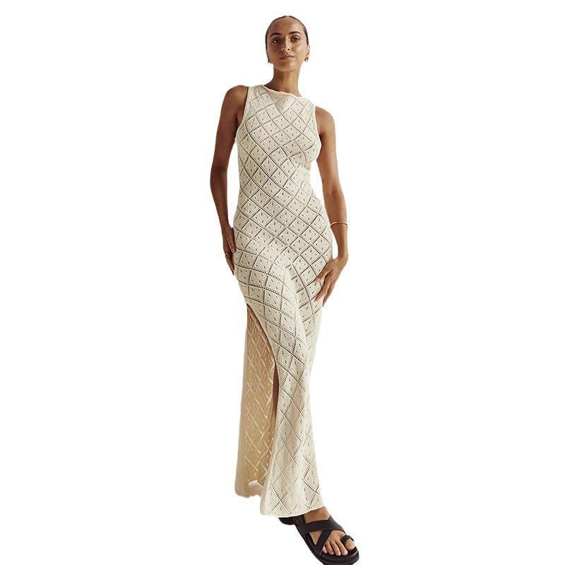 Women's maxi dress with elegant structure details and high slit Ivyshape