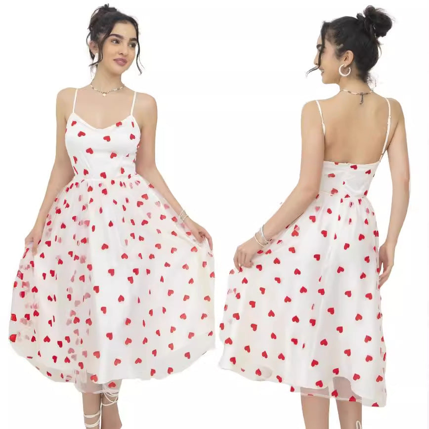 Women Heart Pattern A-Line Midi Dress Ivyshape