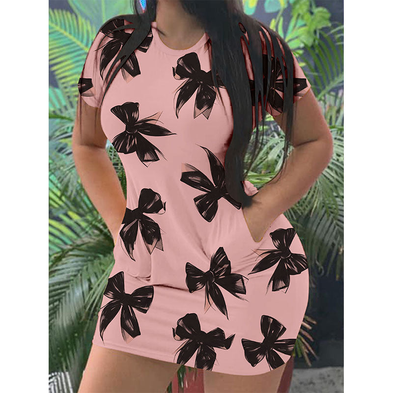 Women's casual dress with elegant bow pattern Ivyshape