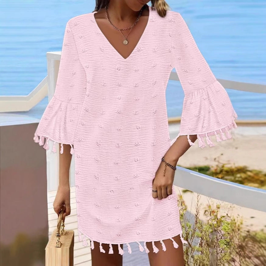 Ladies beach dress with elegant fringes Ivyshape