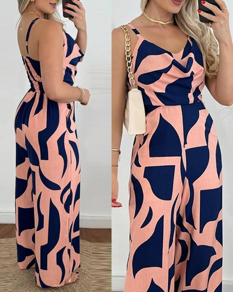 Women Elegant cut jumpsuit with draping details and floral pattern Ivyshape