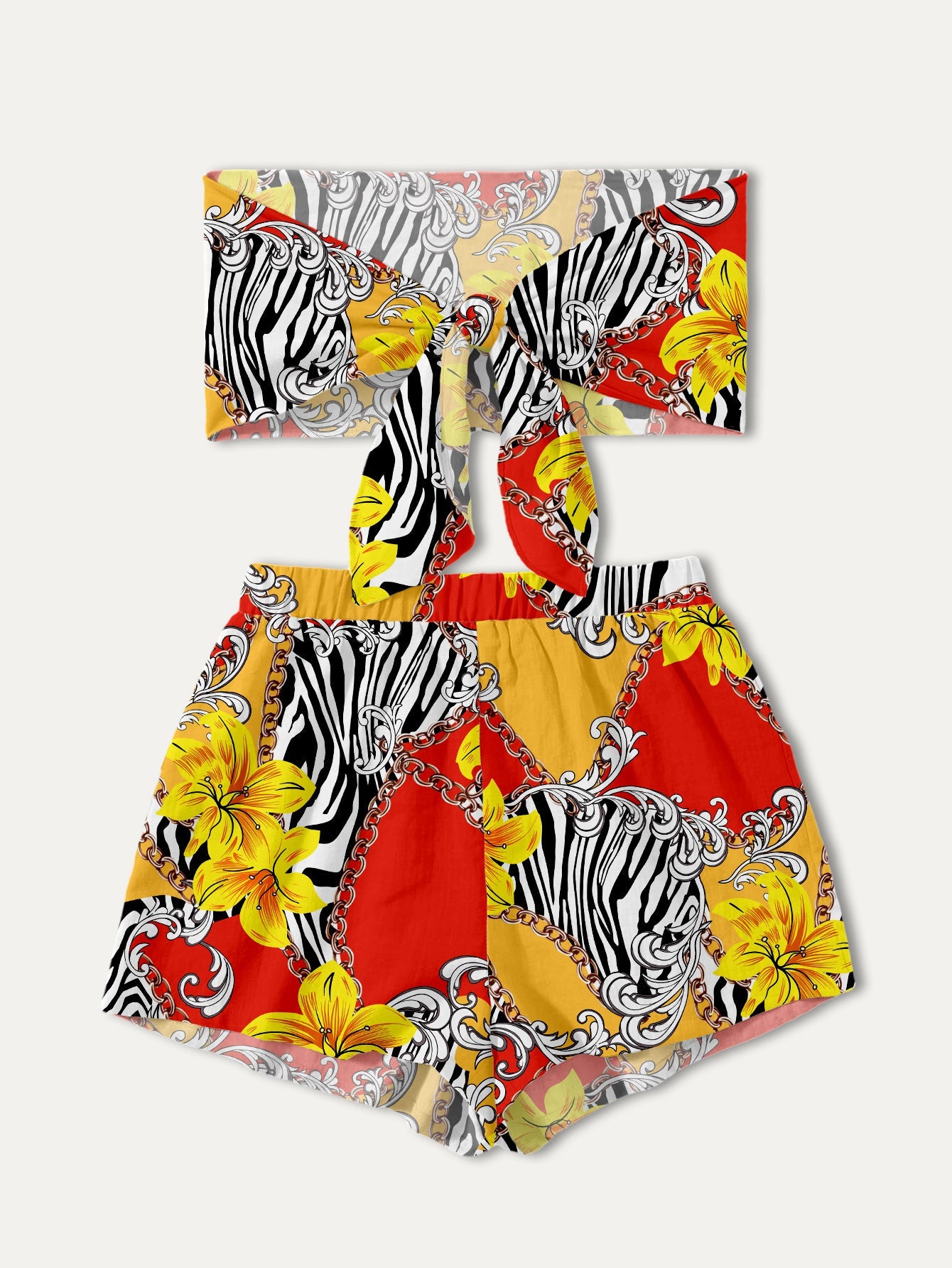 Women's stylish bandeau top and shorts set with colorful graphic design Ivyshape