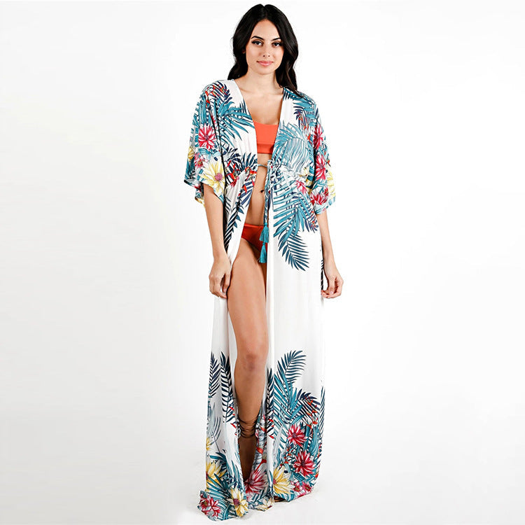 Women's beach tunic with cheerful floral pattern and loose fit Ivyshape