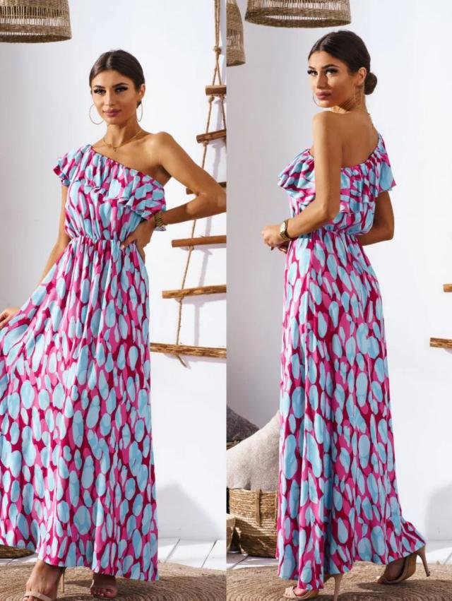 Women's maxi dress with off-shoulder design and playful ruffle details Ivyshape