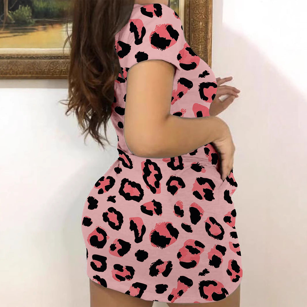Women Leopard Print Short Sleeve Dress Ivyshape