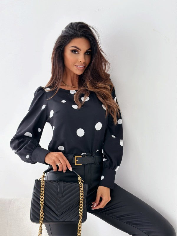 Women's blouse with dots and elegant puff sleeves Ivyshape