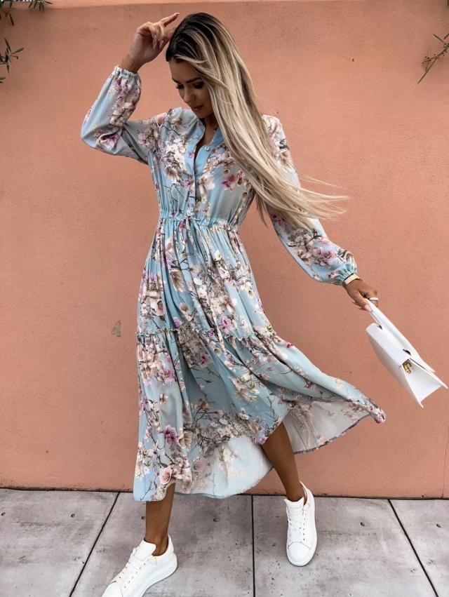 Women's blouse dress with floral details and waist belt Ivyshape