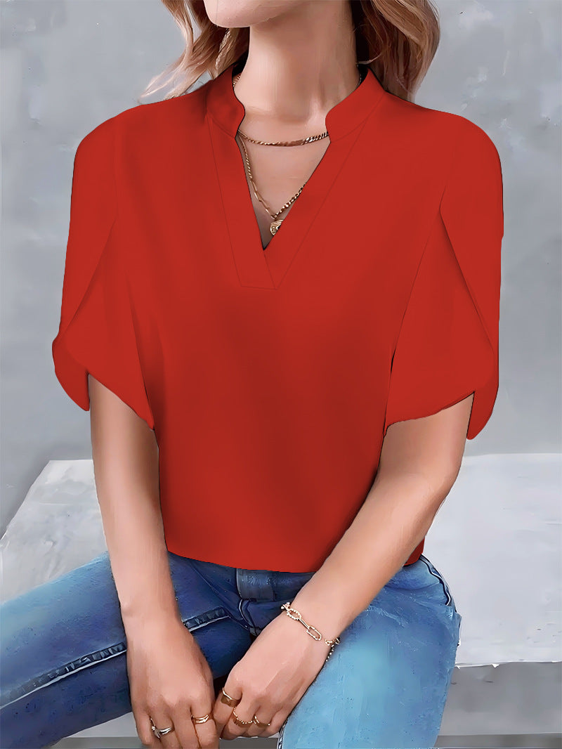 Women's blouse with modern stand-up collar and oversized sleeves Ivyshape