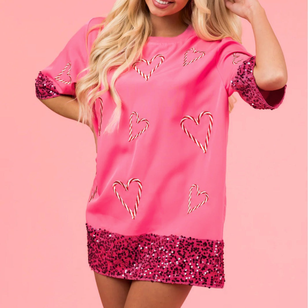 Women's tunic dress with sequin embellishment and heart pattern Ivyshape