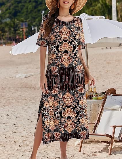 Women's Bohemian Style Maxi Dress with Side Slits Ivyshape