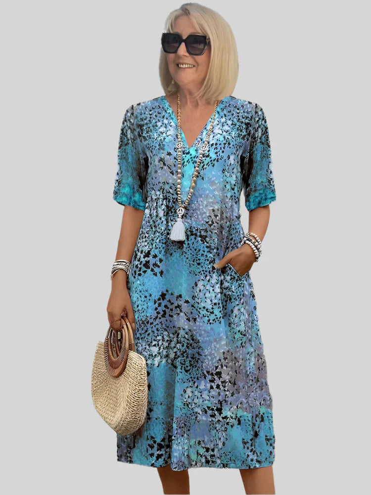 Women's casual dress with V-neck and integrated pockets Ivyshape