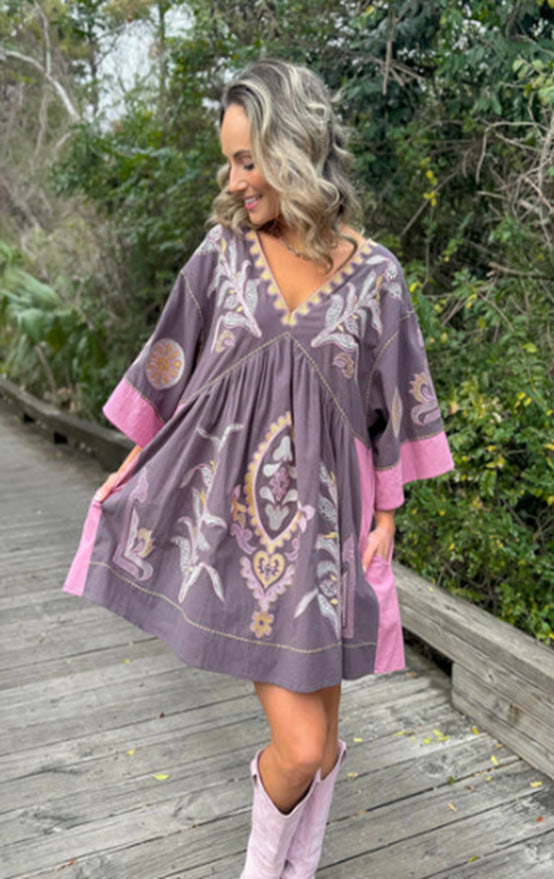 Women embroidered Bohemian Kaftan dress Ivyshape