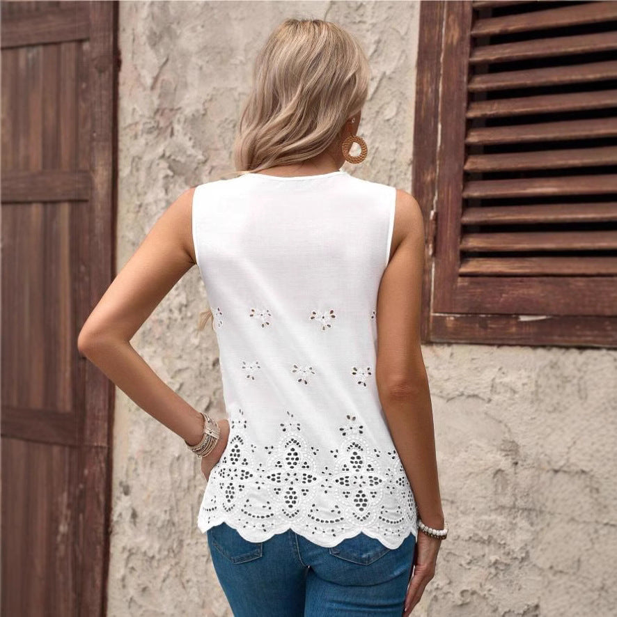 Women's sleeveless top with intricate lace embroidery Ivyshape