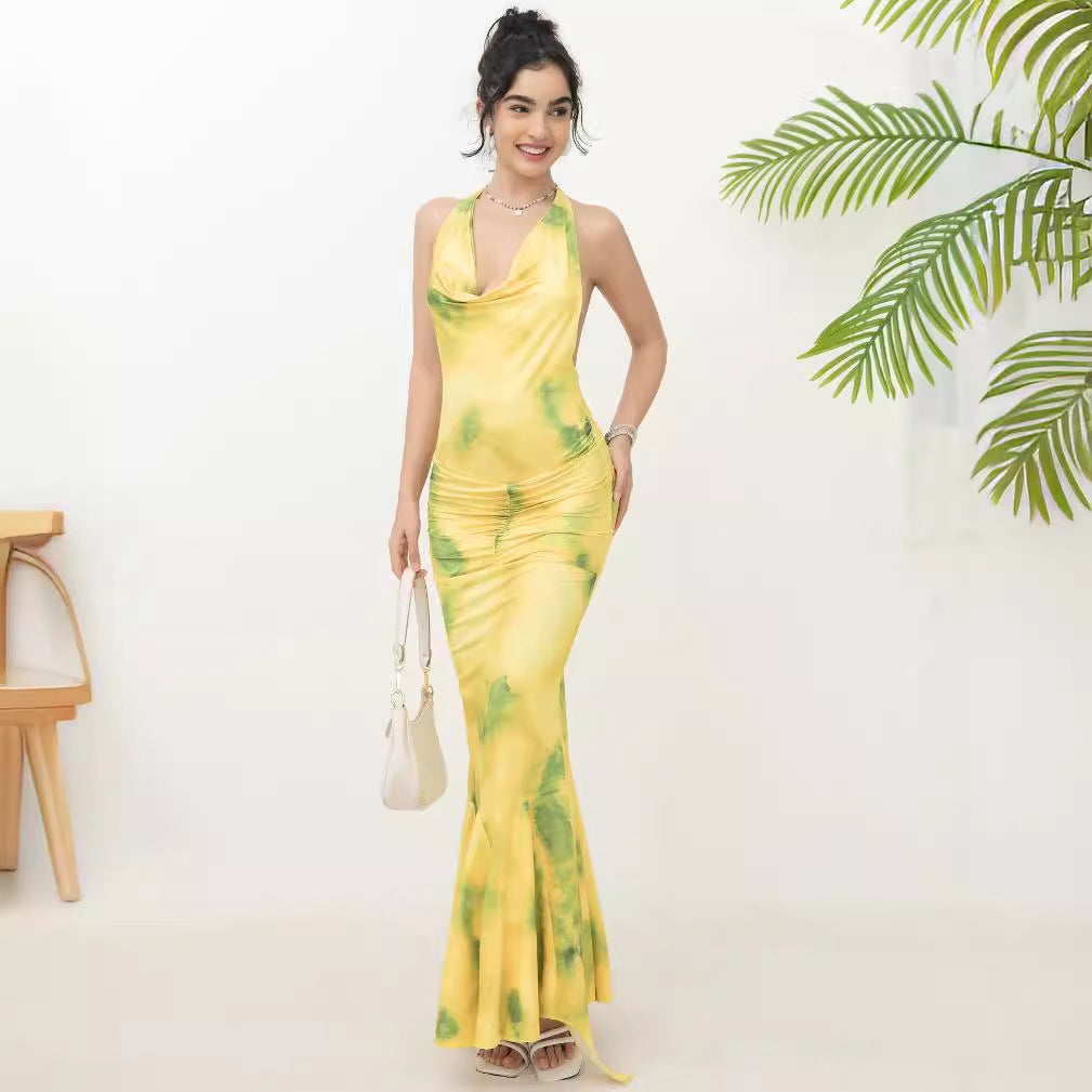 Women Halter Neck Mermaid Maxi Dress Ivyshape
