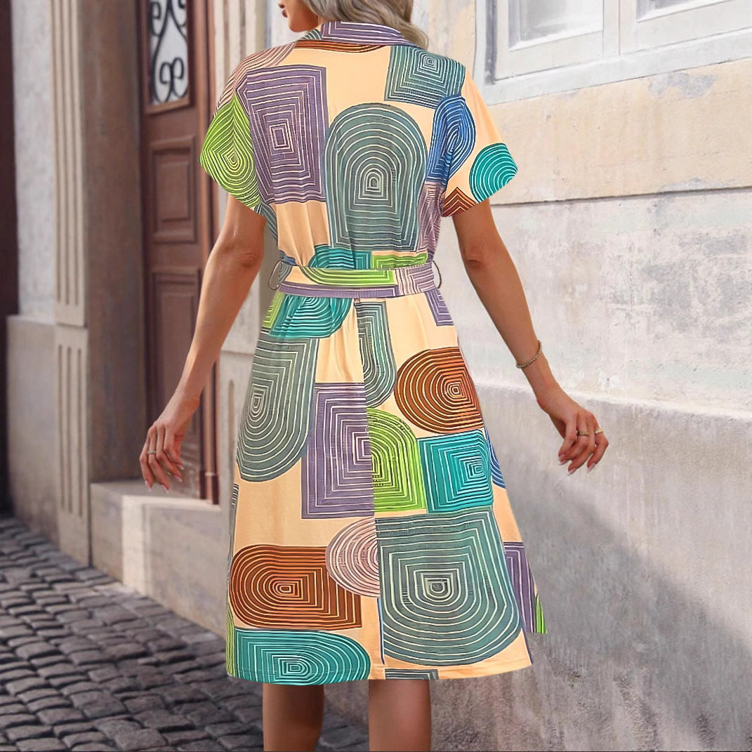 Ladies summer dress in modern geometric pattern Ivyshape