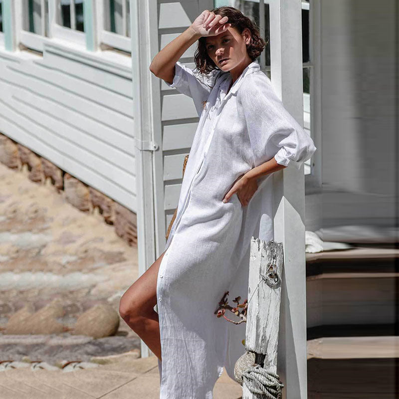 Women's beach blouse with a casual fit and elegant collar Ivyshape