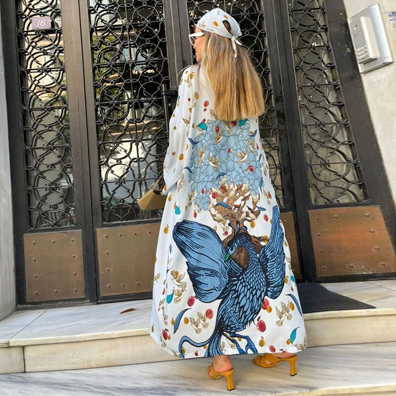 Ladies airy kimono coat with floral design Ivyshape