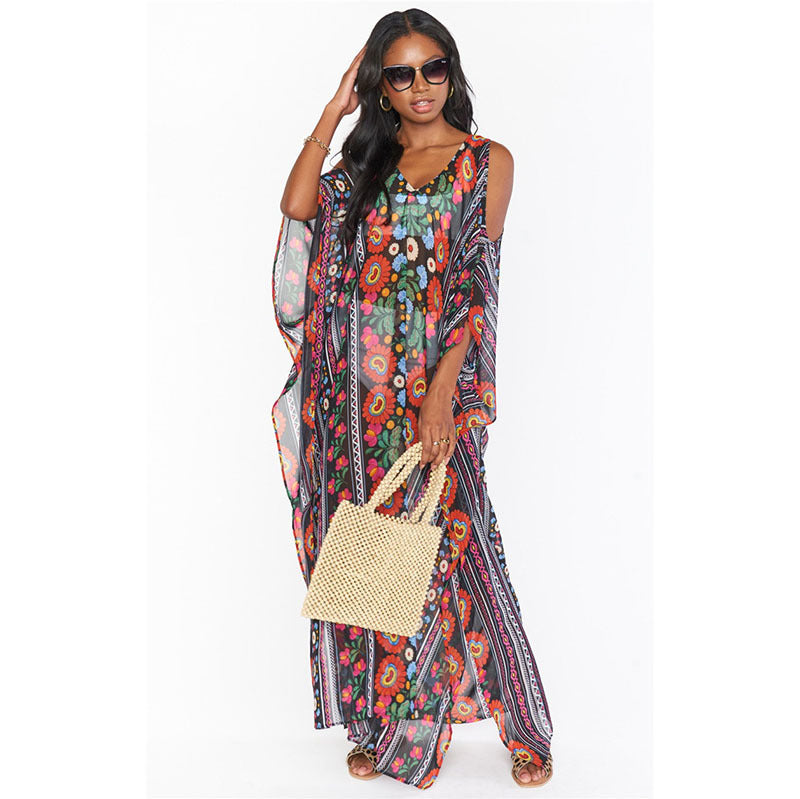 Women’s Beach Cover-up with Floral Pattern and Side Slits Ivyshape