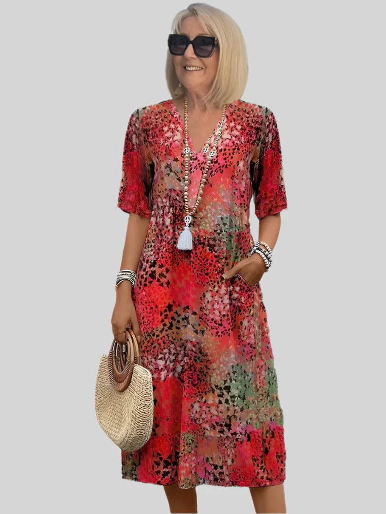 Women's casual dress with V-neck and integrated pockets Ivyshape