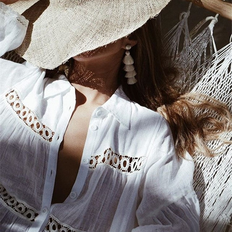 Women's Beach Top with Fine Crochet Accents Ivyshape