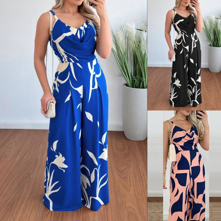 Women Elegant cut jumpsuit with draping details and floral pattern Ivyshape