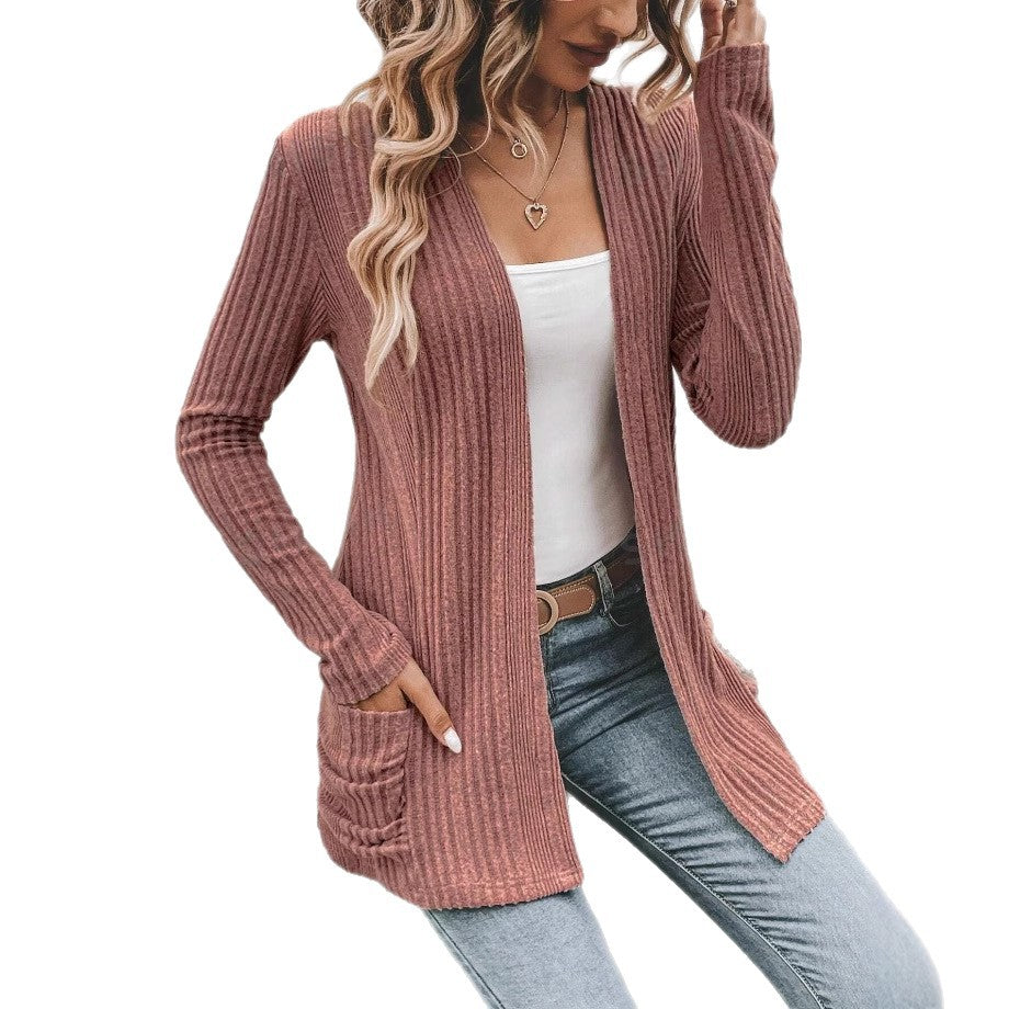 Women's Casual Ribbed Knit Coat Ivyshape