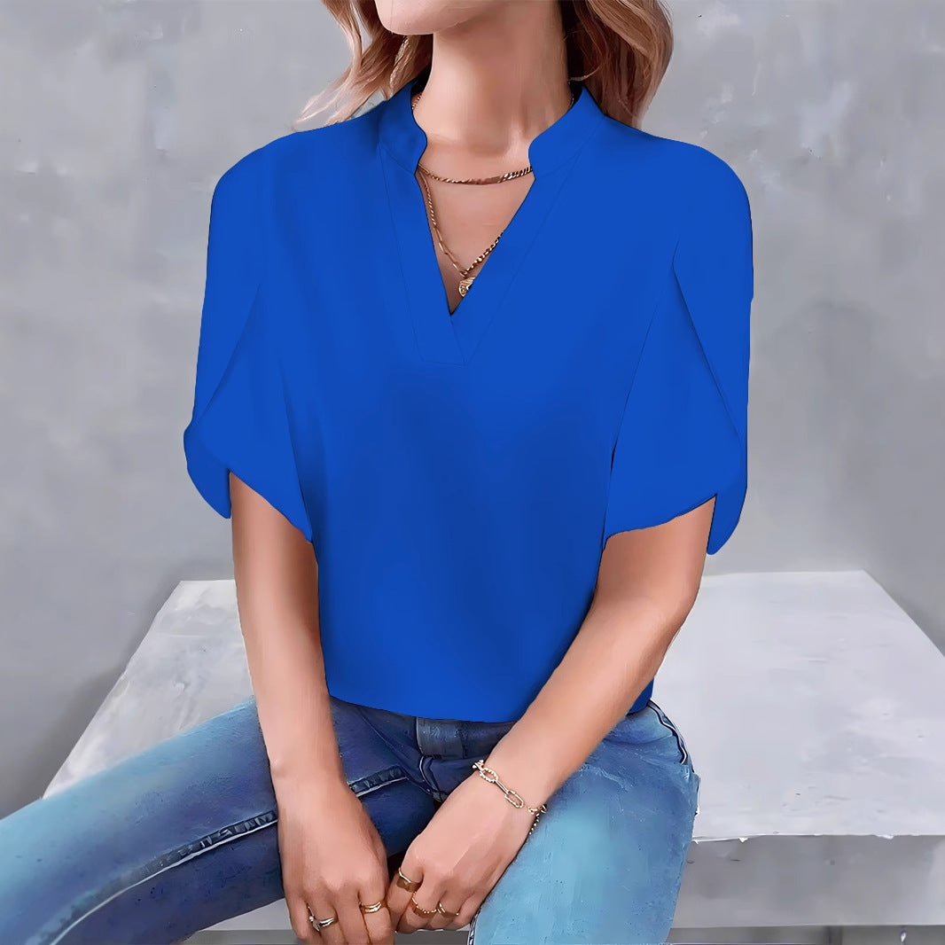 Women's blouse with modern stand-up collar and oversized sleeves Ivyshape
